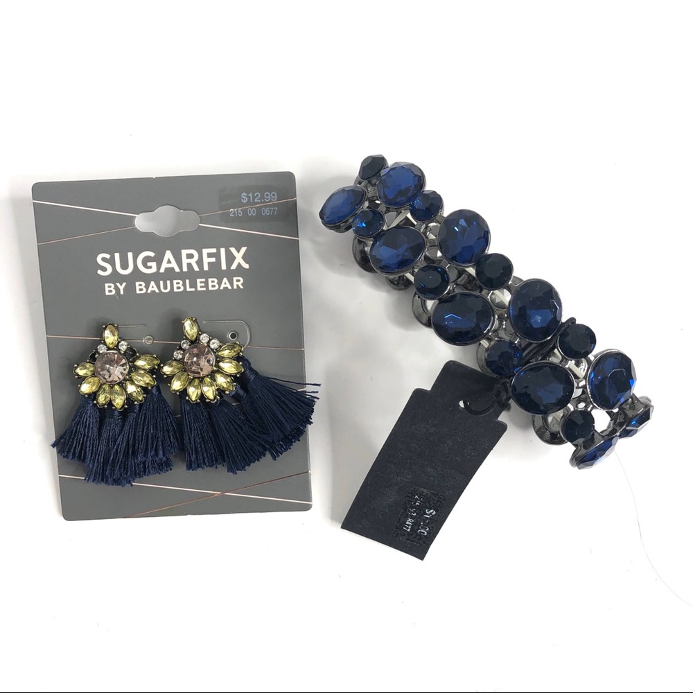 Sugarfix Tassel Earrings Stretch Bracelet Blue NWT